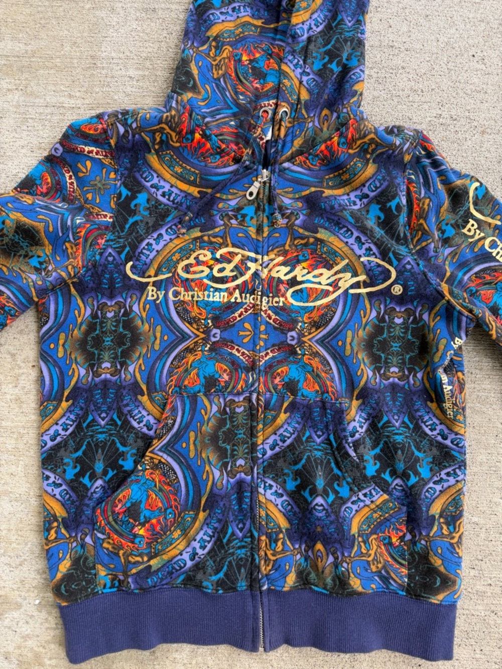 Ed Hardy by Christian Audigier Women's Graphic Hoodie Zip Tattoos Size Medium